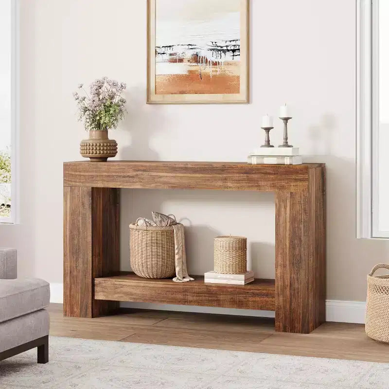 Console de ferme avec étagère de rangement à 2 niveaux
