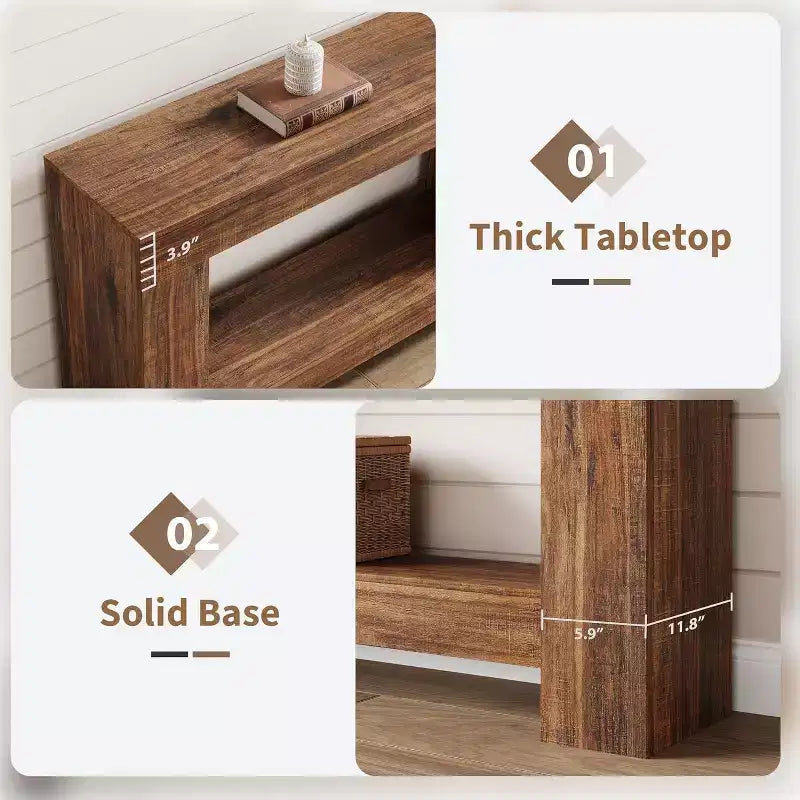 Console de ferme avec étagère de rangement à 2 niveaux