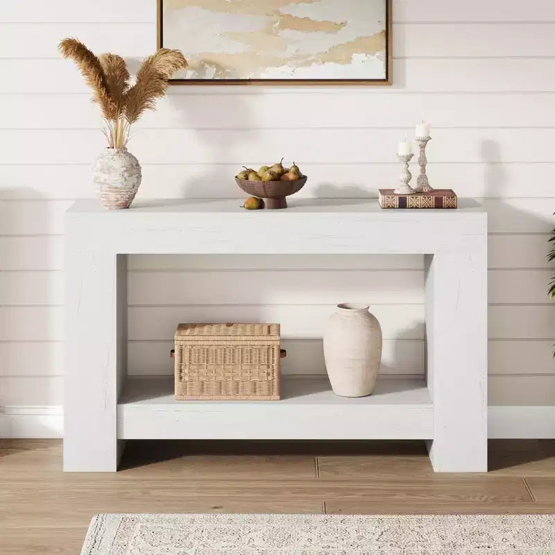 COZONY 47/63 Farmhouse Console Table with 2-Tier Storage Shelf, Long Entryway Sofa Table