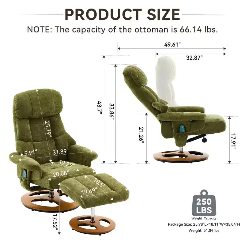 Fauteuil inclinable avec ottoman, fauteuil inclinable massant pivotant avec chauffage