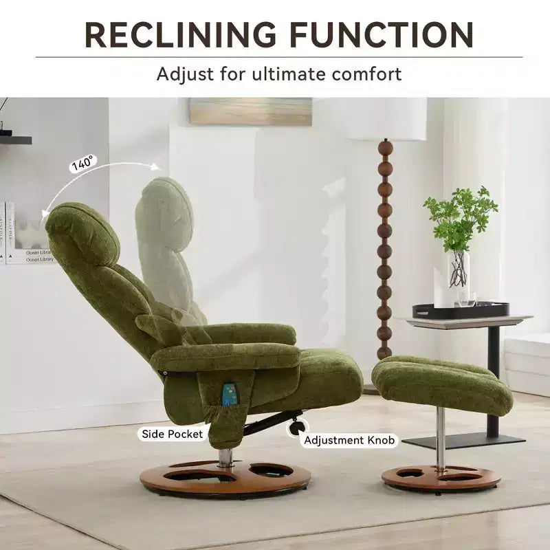 Fauteuil inclinable avec ottoman, fauteuil inclinable massant pivotant avec chauffage