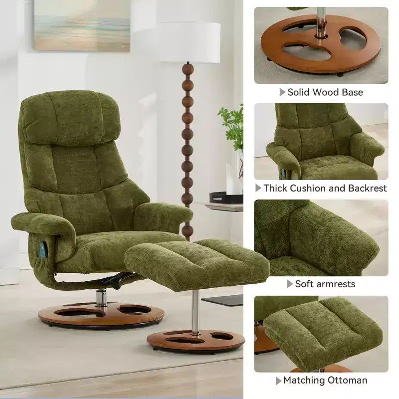 Fauteuil inclinable avec ottoman, fauteuil inclinable massant pivotant avec chauffage