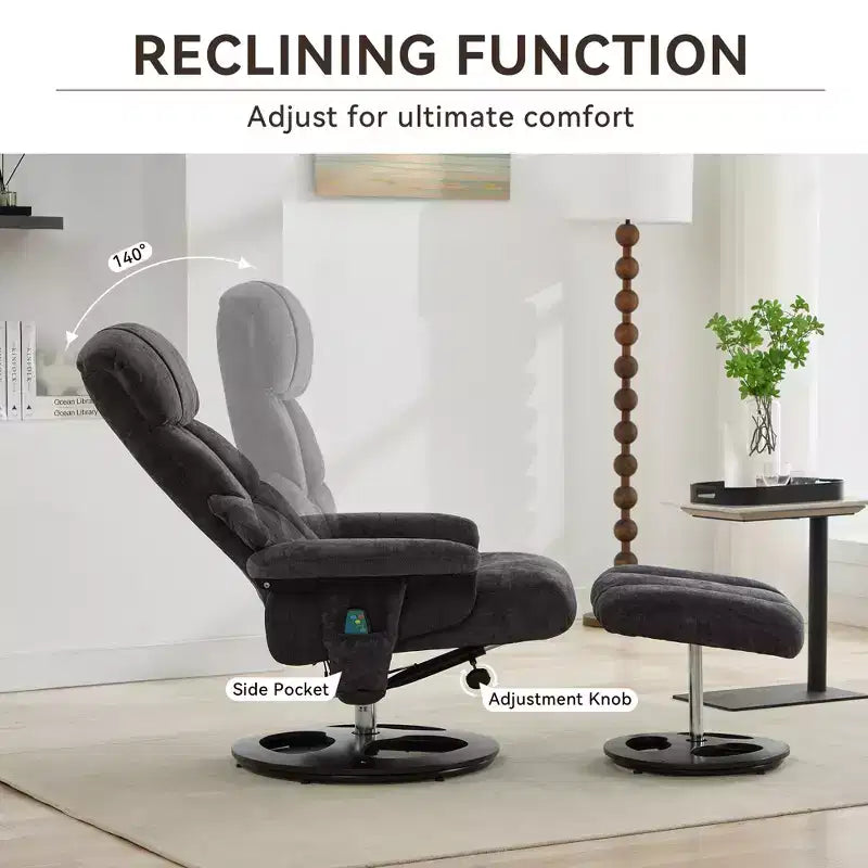 Fauteuil inclinable avec ottoman, fauteuil inclinable massant pivotant avec chauffage