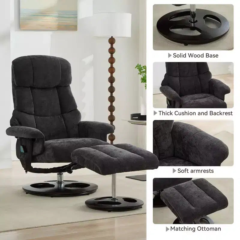 Fauteuil inclinable avec ottoman, fauteuil inclinable massant pivotant avec chauffage