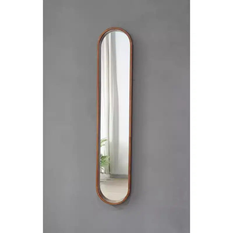 9.5 x 47.2 Inch Elongated Oval Wall Mirror with Brown Rubber Frame