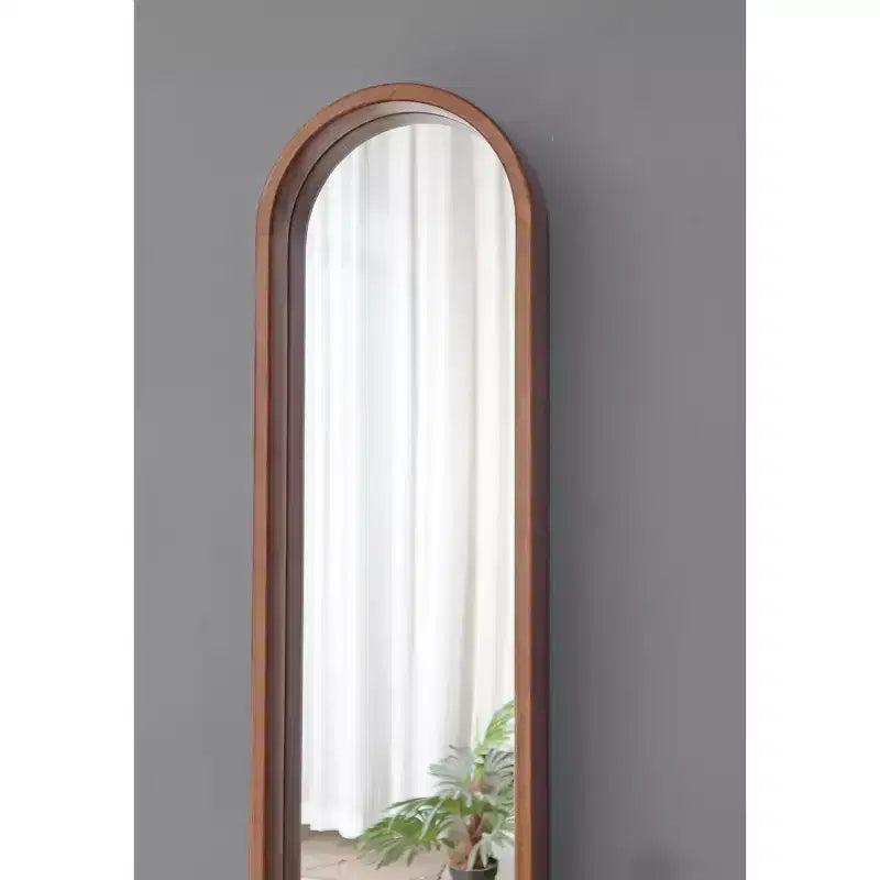 Miroir mural ovale allongé de 9,5 x 47,2 pouces avec cadre en caoutchouc marron