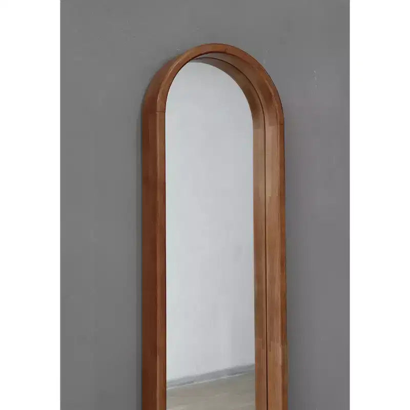 Miroir mural ovale allongé de 9,5 x 47,2 pouces avec cadre en caoutchouc marron