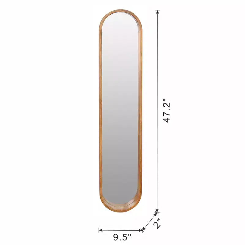 Miroir mural ovale allongé de 9,5 x 47,2 pouces avec cadre en caoutchouc marron