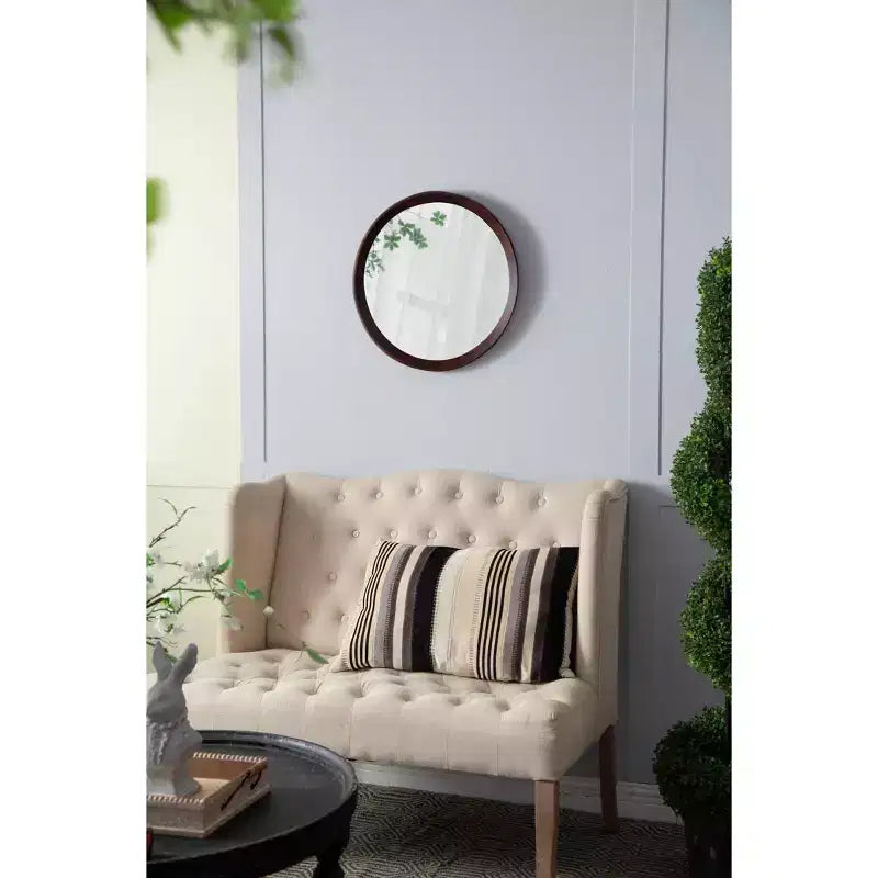 Miroir Mural Rond en Bois de Mangue