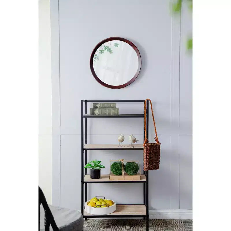 Miroir Mural Rond en Bois de Mangue