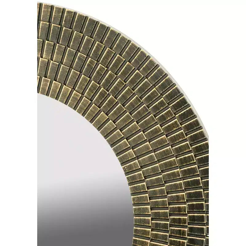 Miroir mural rond en bois doré et noir à texture tissée