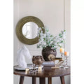 Miroir mural rond en bois doré et noir à texture tissée