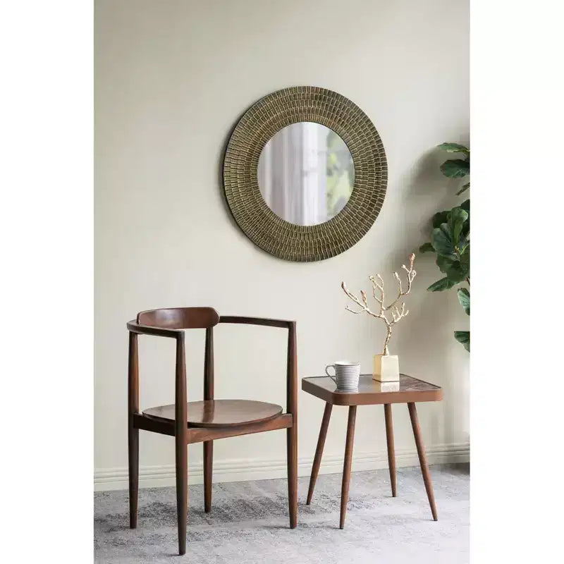 Miroir mural rond en bois doré et noir à texture tissée