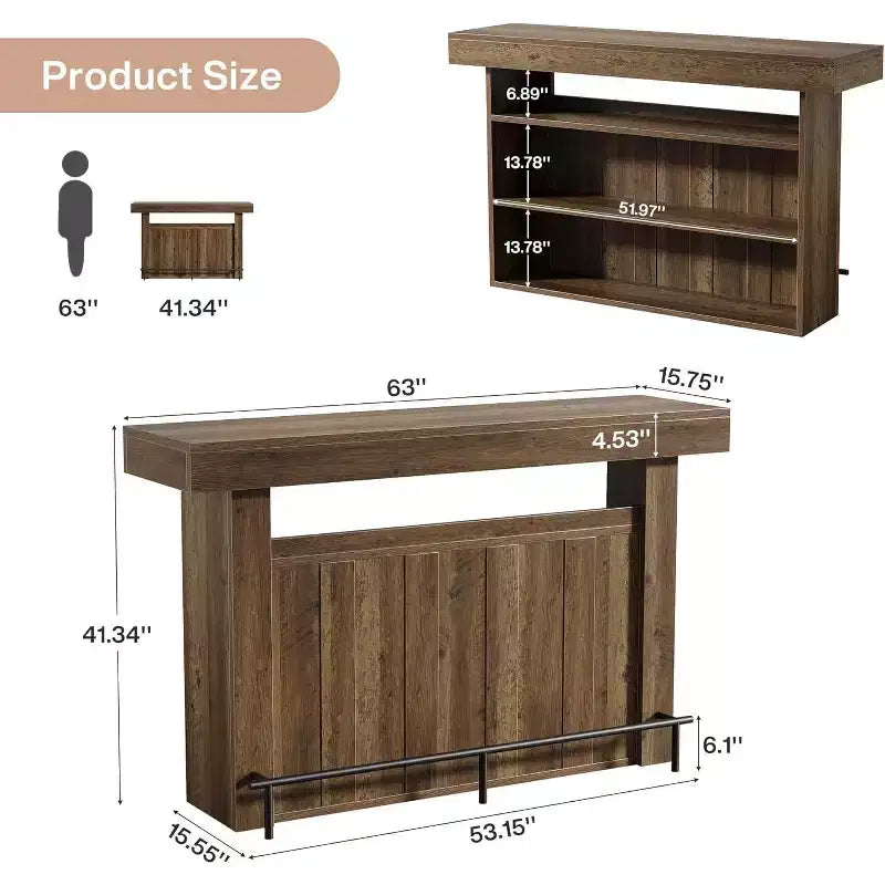 Table de bar 63, table de pub de hauteur comptoir à 4 niveaux, unité de bar moderne pour la maison