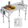 Folding Fish Cleaning Table with Foldable Sink, Portable Camping Table & Fish Cleaning Station, Camping Sink with Faucet Drainage Hose & Sprayer