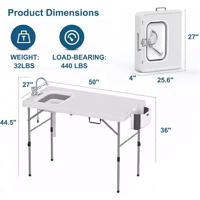 Table de nettoyage de poisson pliante avec évier pliable, table de camping portable