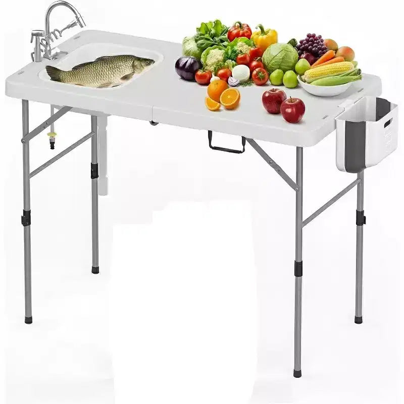 Table de nettoyage de poisson pliante avec évier pliable, table de camping portable