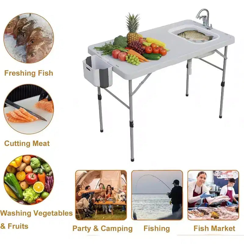 Table de nettoyage de poisson pliante avec évier pliable, table de camping portable