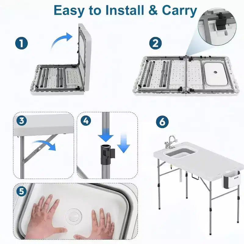 Table de nettoyage de poisson pliante avec évier pliable, table de camping portable