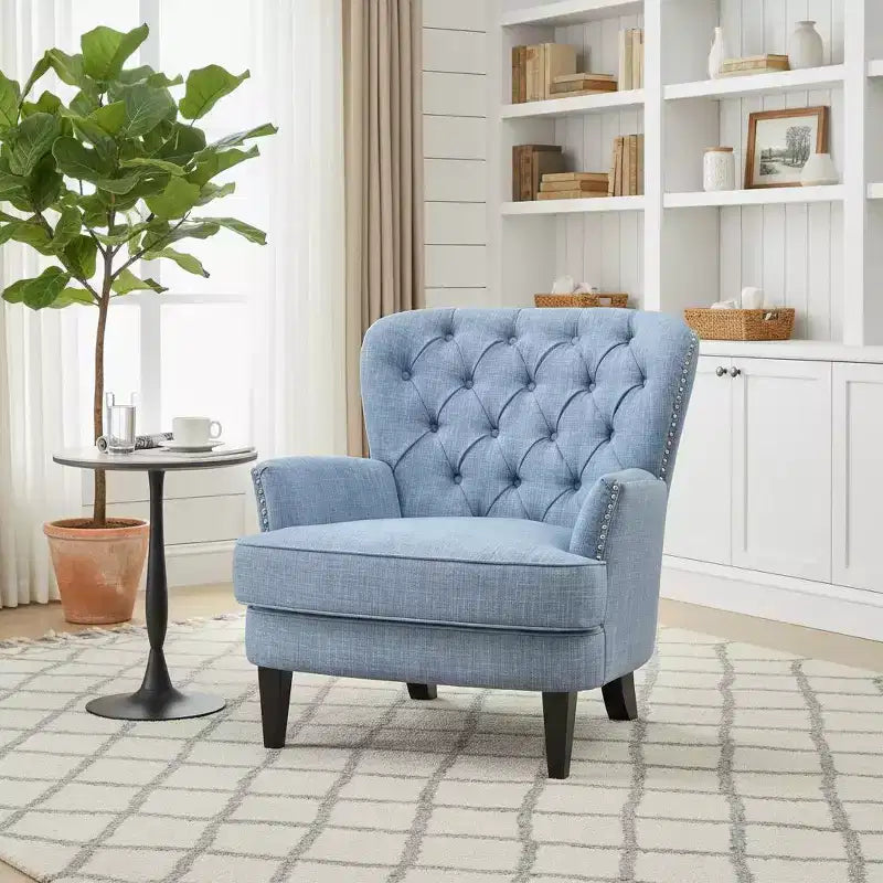 Polibi Tufted Lounge Chair with Curved Back & Nailhead Trim