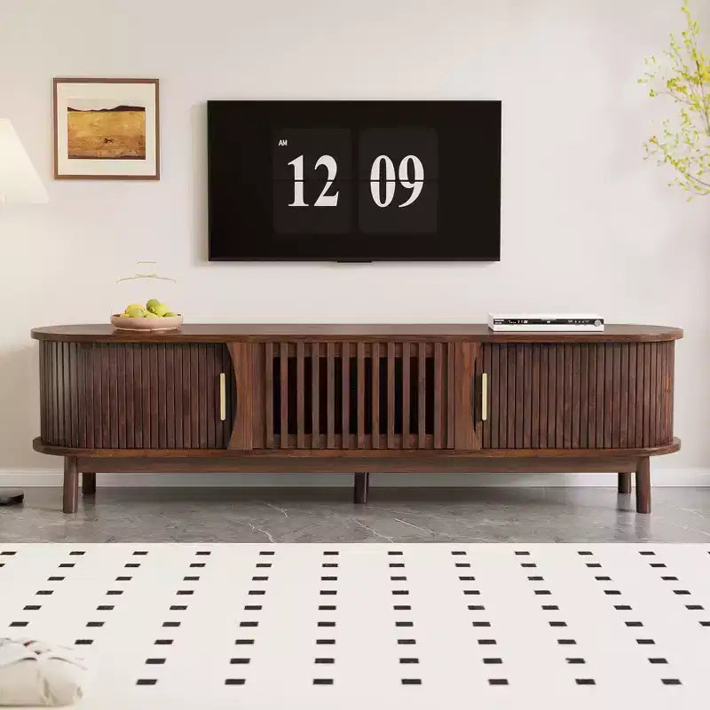 PexFix 66.9 Modern Farmhouse TV Stand for 75 TVs Wood Entertainment Center with Storage Cabinet TV Console Table for Living Room Bedroom Brown