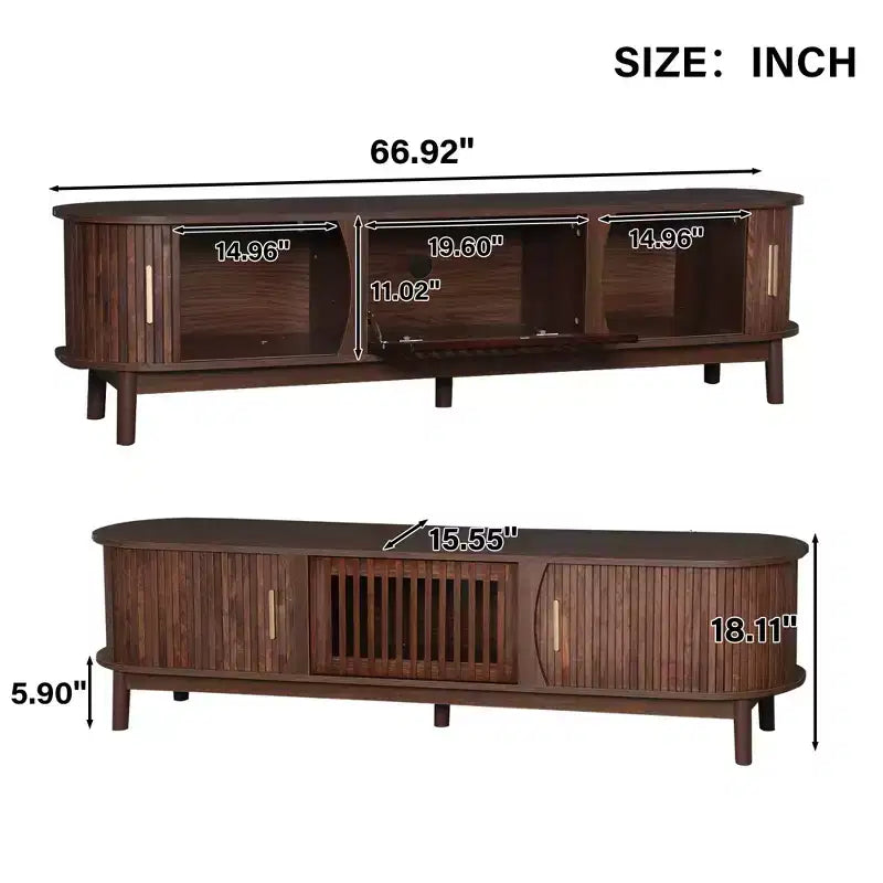 66.9 Meuble TV avec centre de divertissement de style ferme moderne et placard de rangement