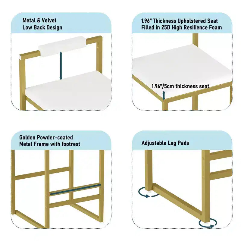 Lot de 2 tabourets de bar modernes en velours rembourrés avec repose-pieds