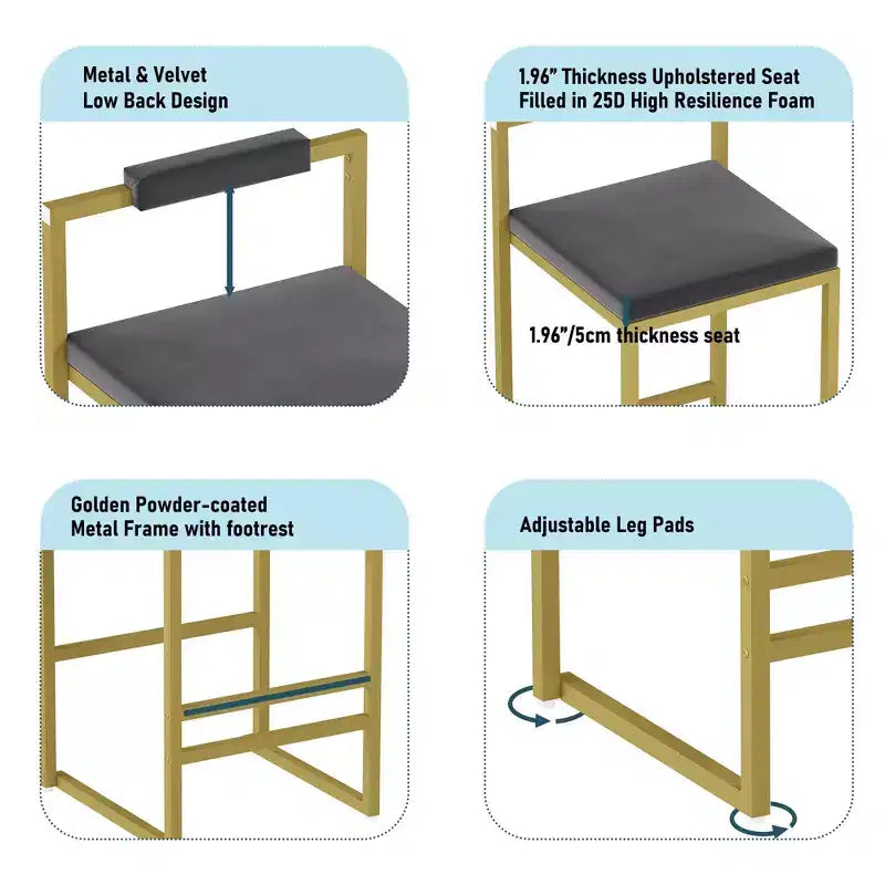Lot de 2 tabourets de bar modernes en velours rembourrés avec repose-pieds