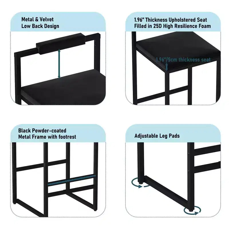 Lot de 2 tabourets de bar modernes en velours rembourrés avec repose-pieds