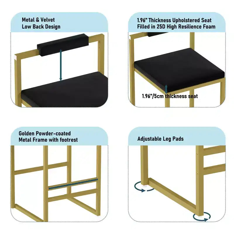 Lot de 2 tabourets de bar modernes en velours rembourrés avec repose-pieds