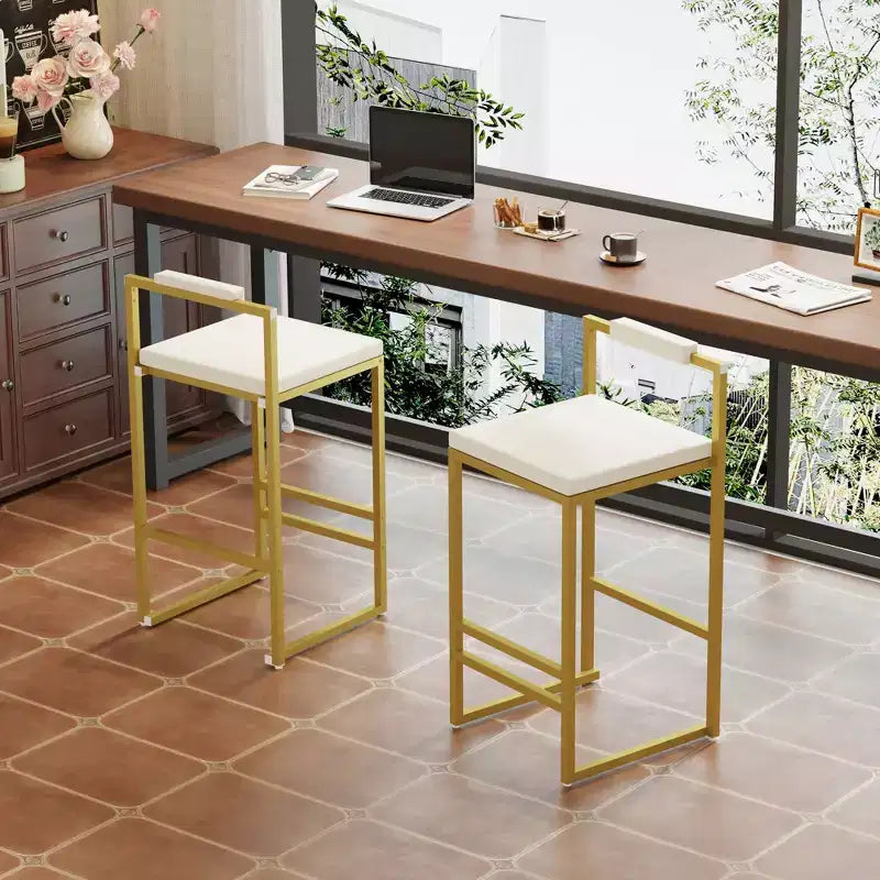 Lot de 2 tabourets de bar modernes en velours rembourrés avec repose-pieds