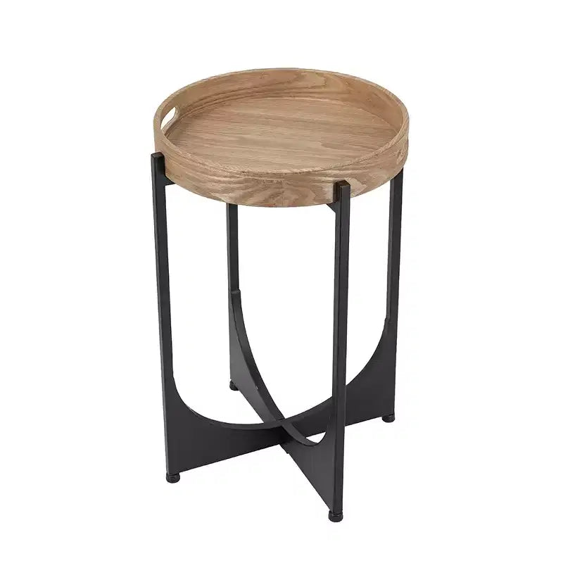 Brown Tray Top Accent Table with Black Geometric Base 15x15x22
