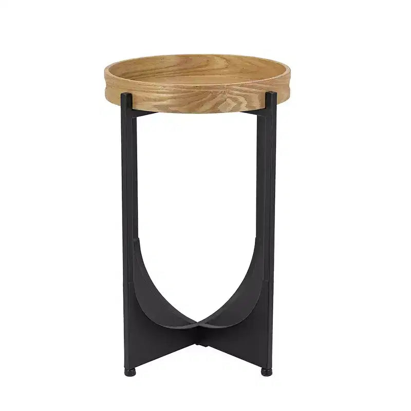 Table d'appoint à plateau marron avec piètement géométrique noir
