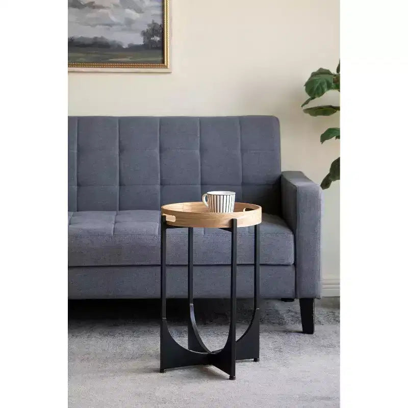 Table d'appoint à plateau marron avec piètement géométrique noir