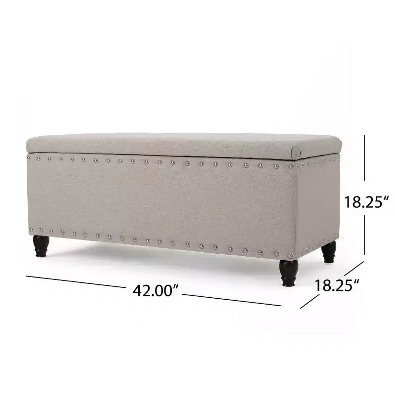 Banc coffre de rangement moderne décoré de clous décoratifs, avec grand espace de rangement