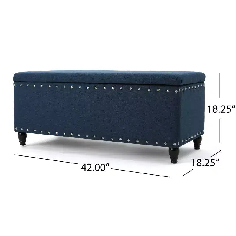 Banc coffre de rangement moderne décoré de clous décoratifs, avec grand espace de rangement