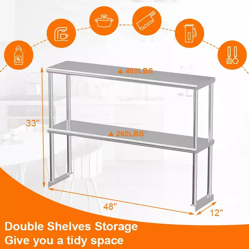 Étagère de rangement de cuisine double couche en acier inoxydable