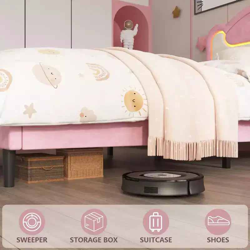 Cadre de lit rembourré une place avec tête de lit en tissu