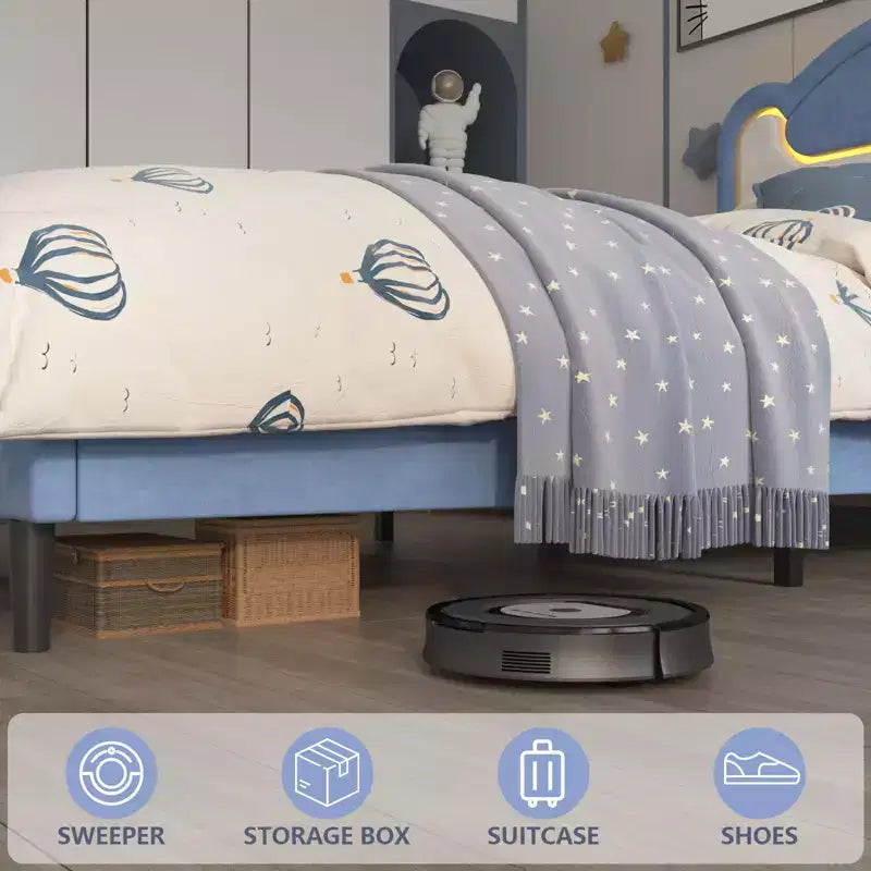 Cadre de lit rembourré une place avec tête de lit en tissu