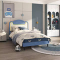Twin Size Upholstered Bed Frame with Fabric Headboard, Princess Platform Bed for Girls with Wood Slats, No Box Spring Needed