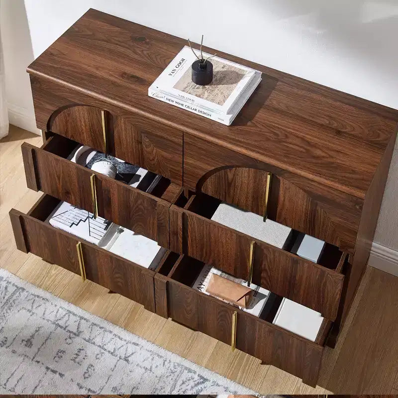 Commode de chambre à coucher cintrée à 6 tiroirs, 120 cm de large en bois