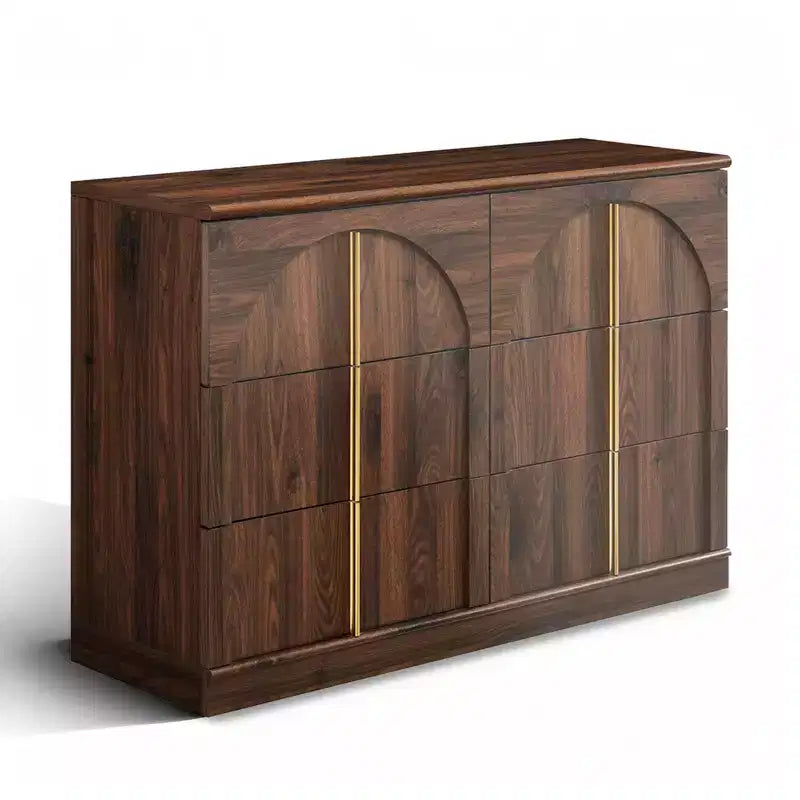 Commode de chambre à coucher cintrée à 6 tiroirs, 120 cm de large en bois