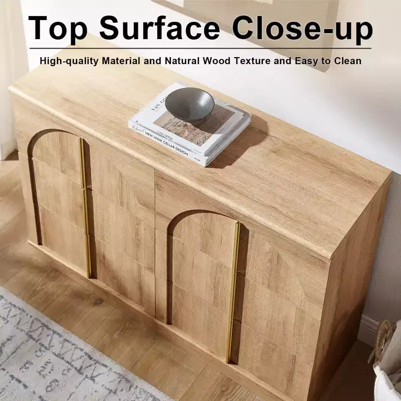 Commode de chambre à coucher cintrée à 6 tiroirs, 120 cm de large en bois