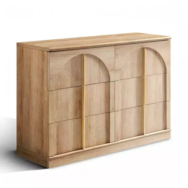 Commode de chambre à coucher cintrée à 6 tiroirs, 120 cm de large en bois