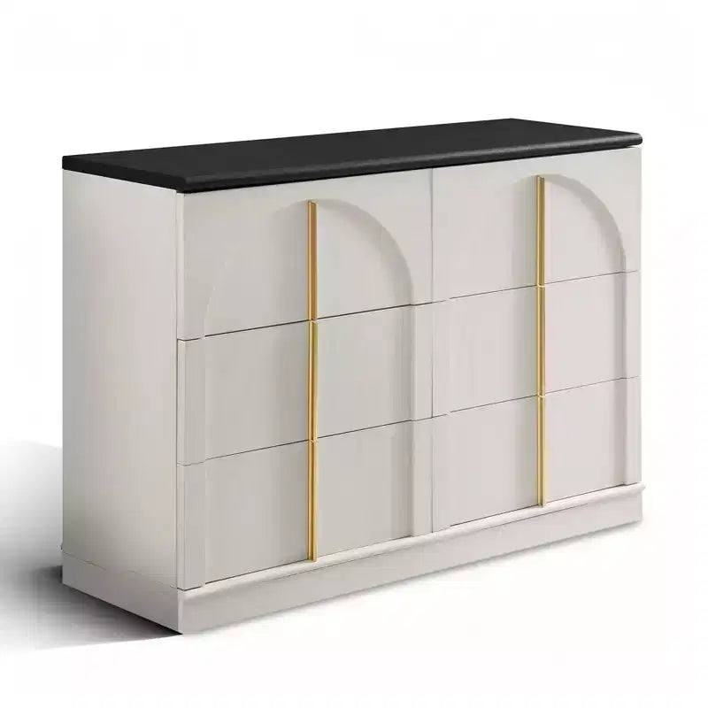 Commode de chambre à coucher cintrée à 6 tiroirs, 120 cm de large en bois