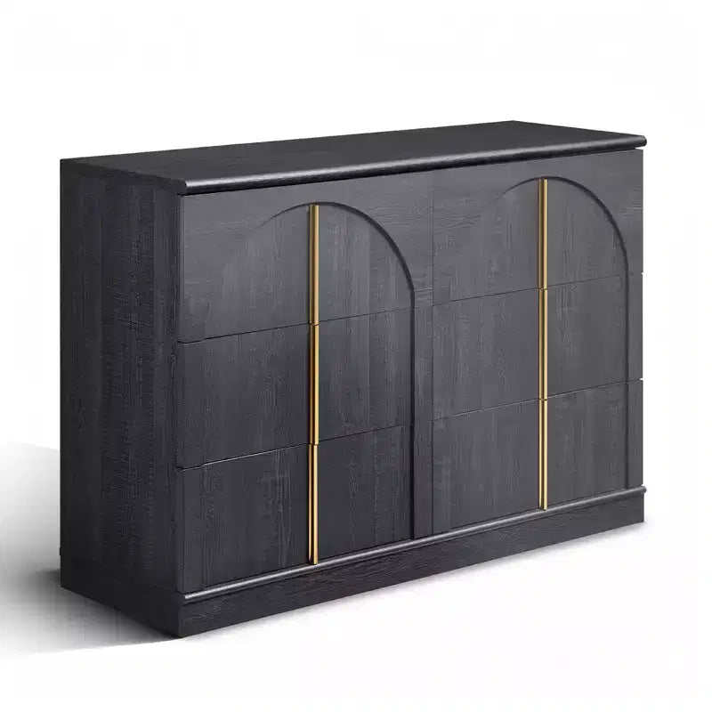 Commode de chambre à coucher cintrée à 6 tiroirs, 120 cm de large en bois