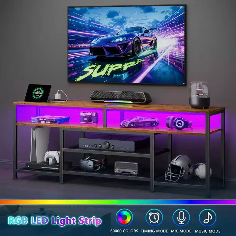 Meuble TV marron rustique de 160 cm avec station de charge
