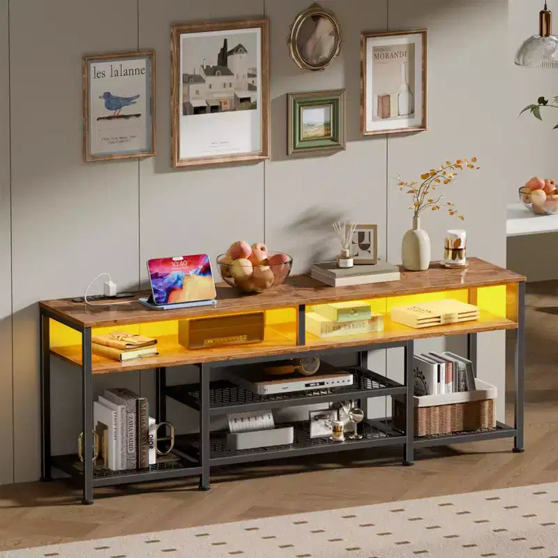 Meuble TV marron rustique de 160 cm avec station de charge