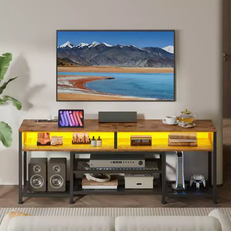 Meuble TV marron rustique de 160 cm avec station de charge