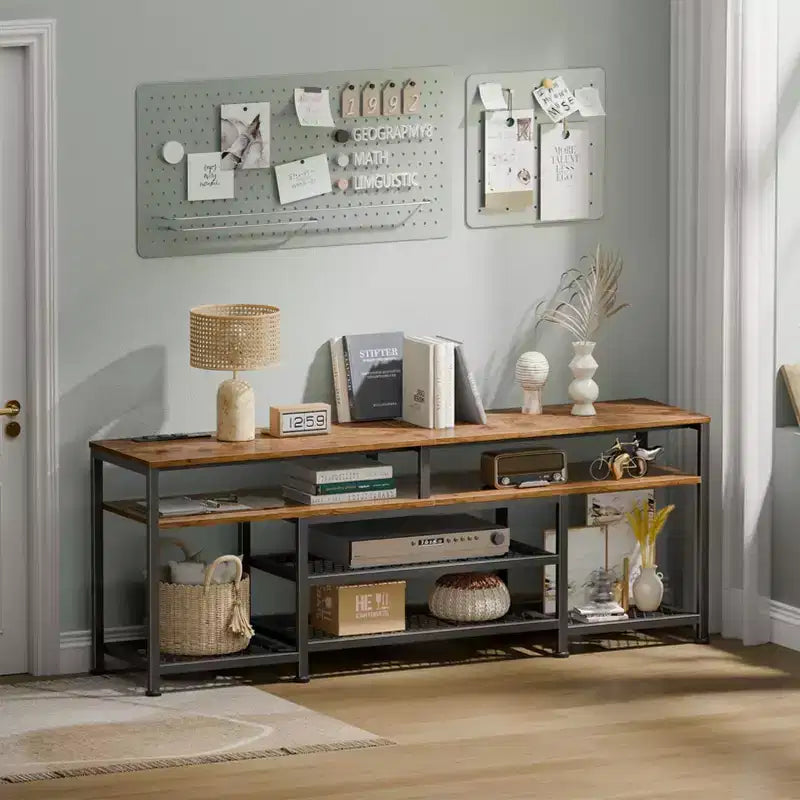 Meuble TV marron rustique de 160 cm avec station de charge